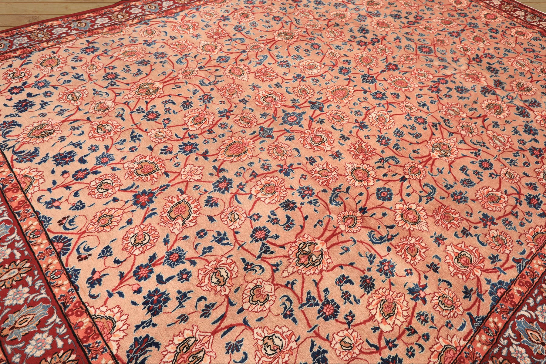 9x12 Peach, Blush, Red Color Hand Knotted Birjand Wool Traditional Oriental Rug