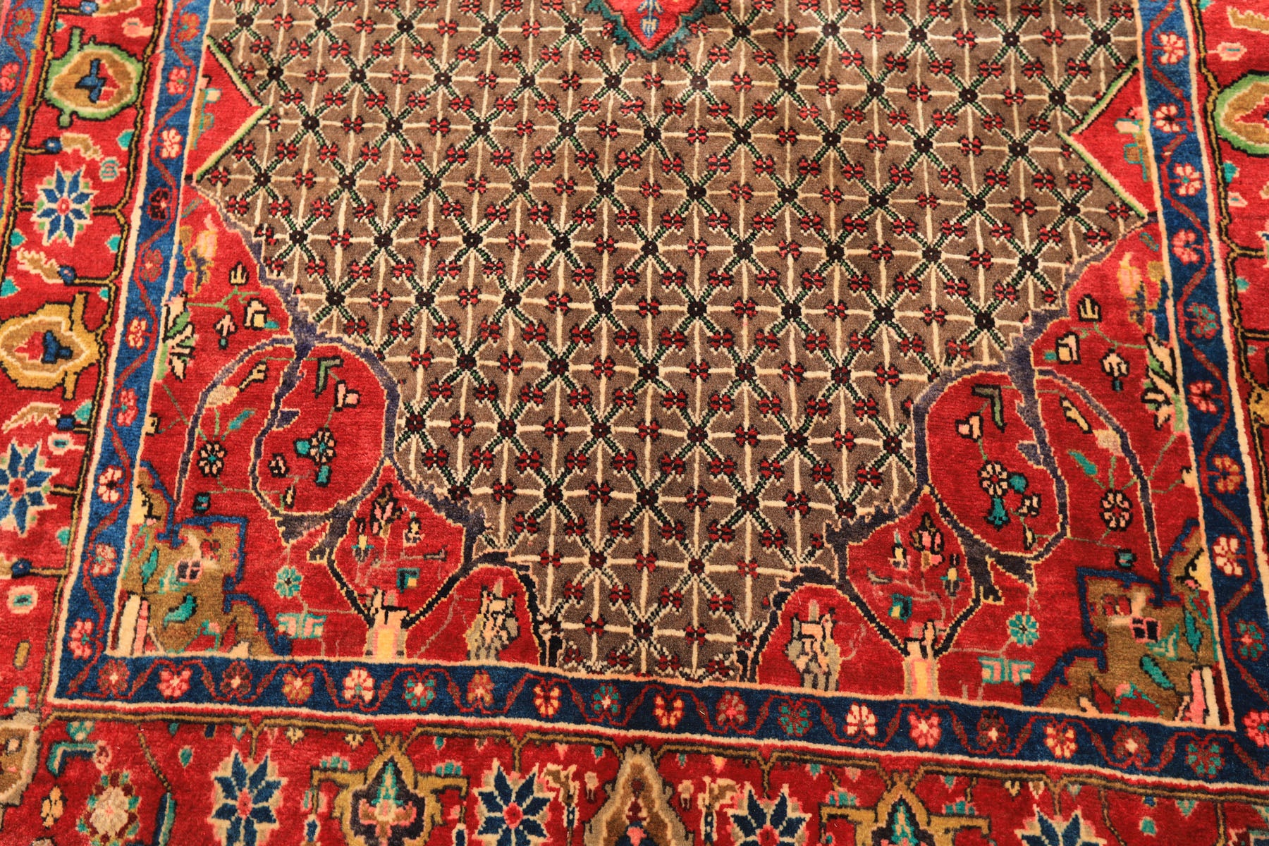 Runner Brown, Coral, Turquoise Color Hand Knotted Hamadan Wool  Oriental Rug