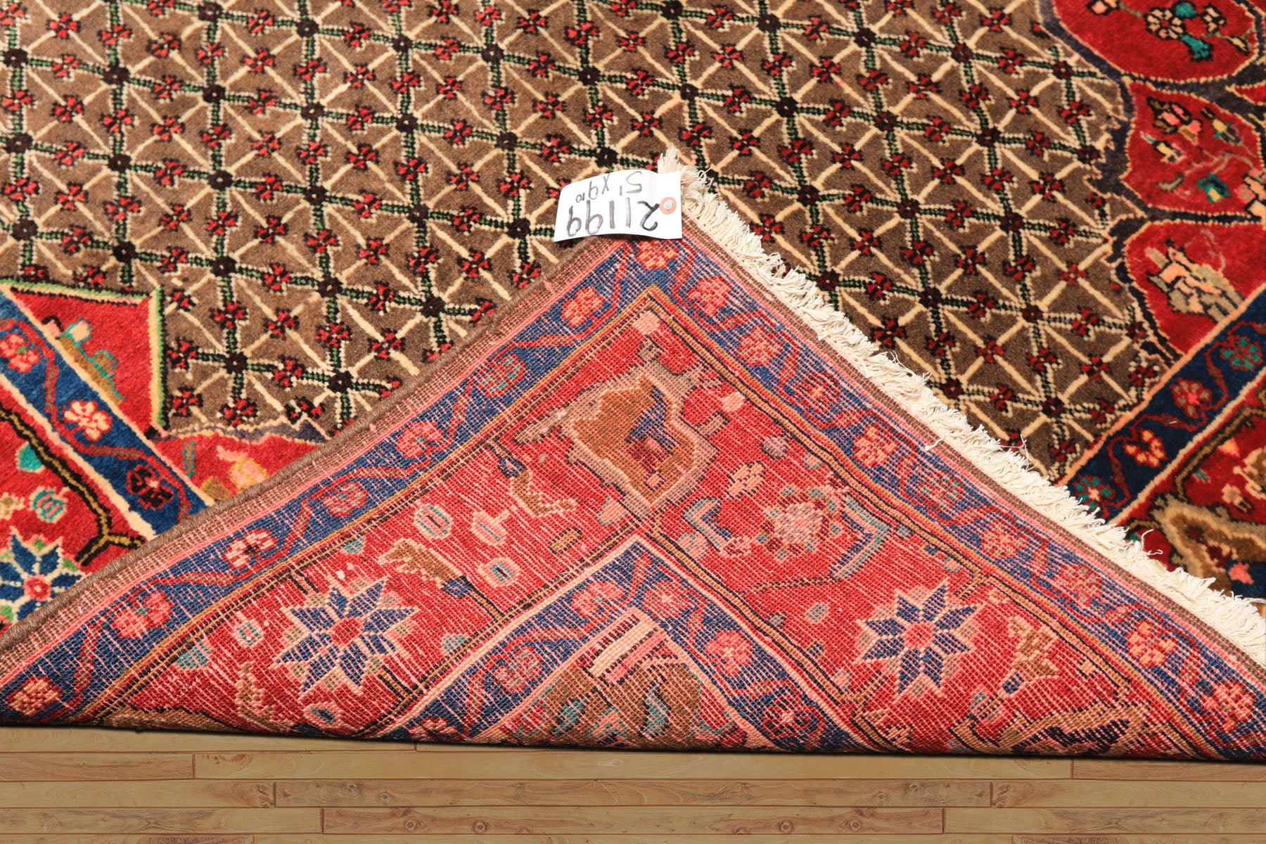 Runner Brown, Coral, Turquoise Color Hand Knotted Hamadan Wool  Oriental Rug