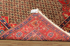 Runner Brown, Coral, Turquoise Color Hand Knotted Hamadan Wool  Oriental Rug
