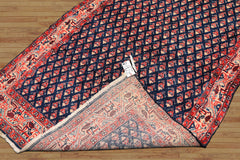 Runner Navy, Ivory, Red Color Hand Knotted Boteh Wool Traditional Oriental Rug