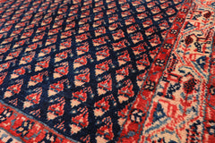 Runner Navy, Ivory, Red Color Hand Knotted Boteh Wool Traditional Oriental Rug