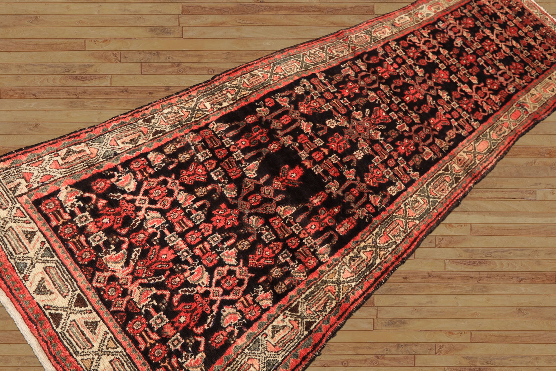 3x12 Charcoal, Ivory, Coral Color Hand Knotted Birjand Wool Traditional Oriental Rug