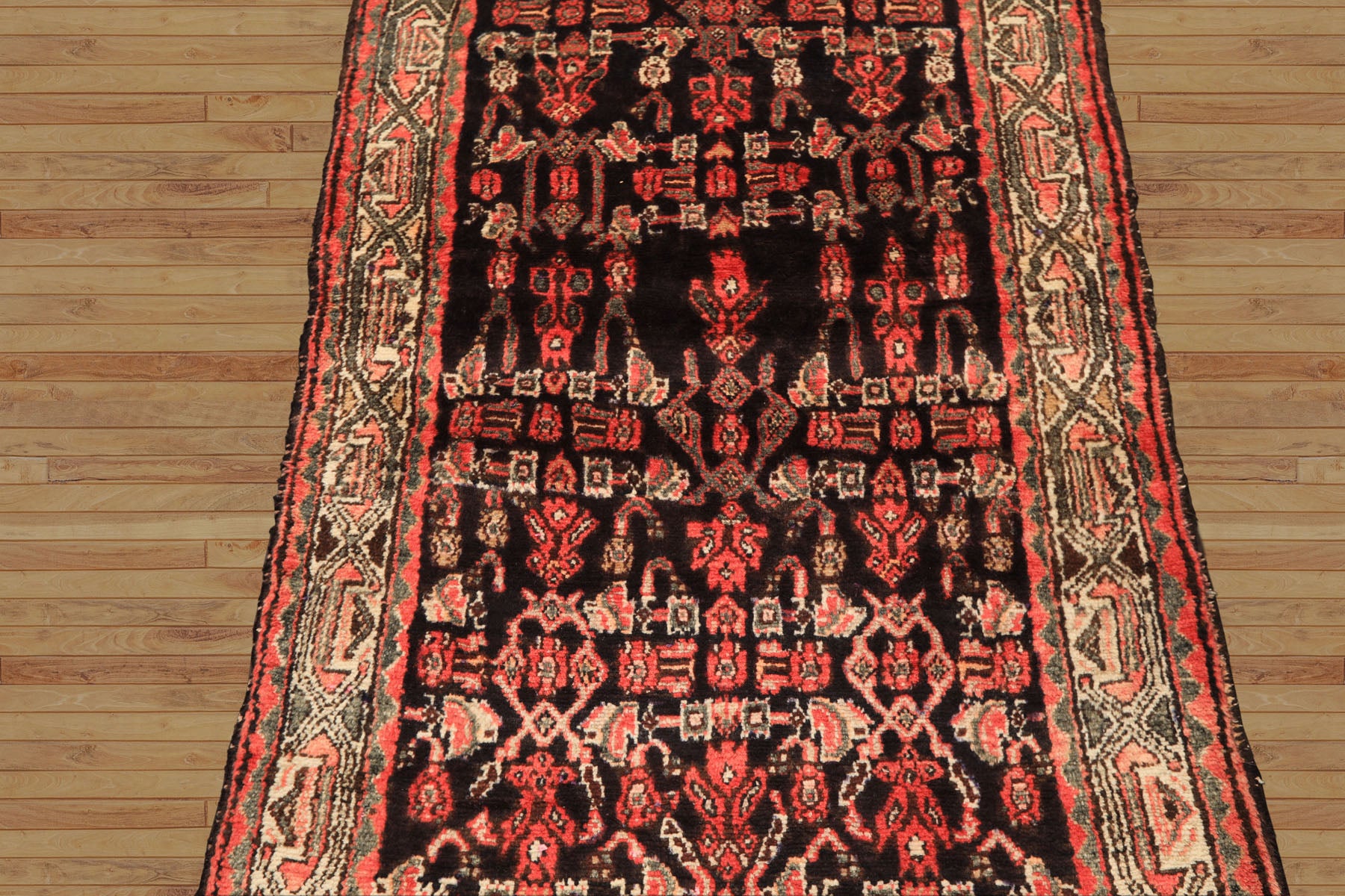 3x12 Charcoal, Ivory, Coral Color Hand Knotted Birjand Wool Traditional Oriental Rug