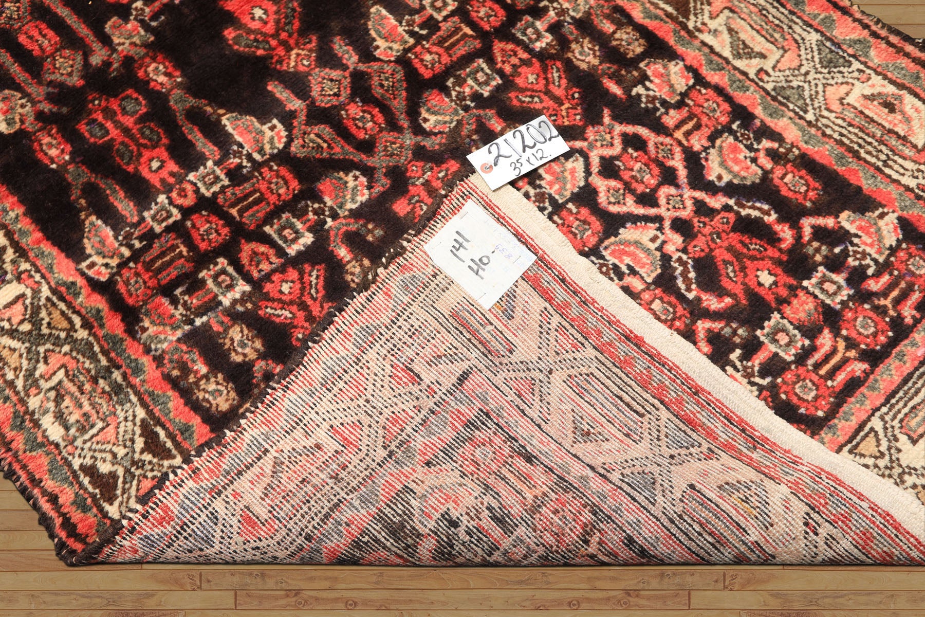 3x12 Charcoal, Ivory, Coral Color Hand Knotted Birjand Wool Traditional Oriental Rug