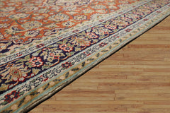 3x5 Hand-Knotted Silk Rug – Traditional 350 KPSI Oriental Area Rug in Burnt Orange and Navy