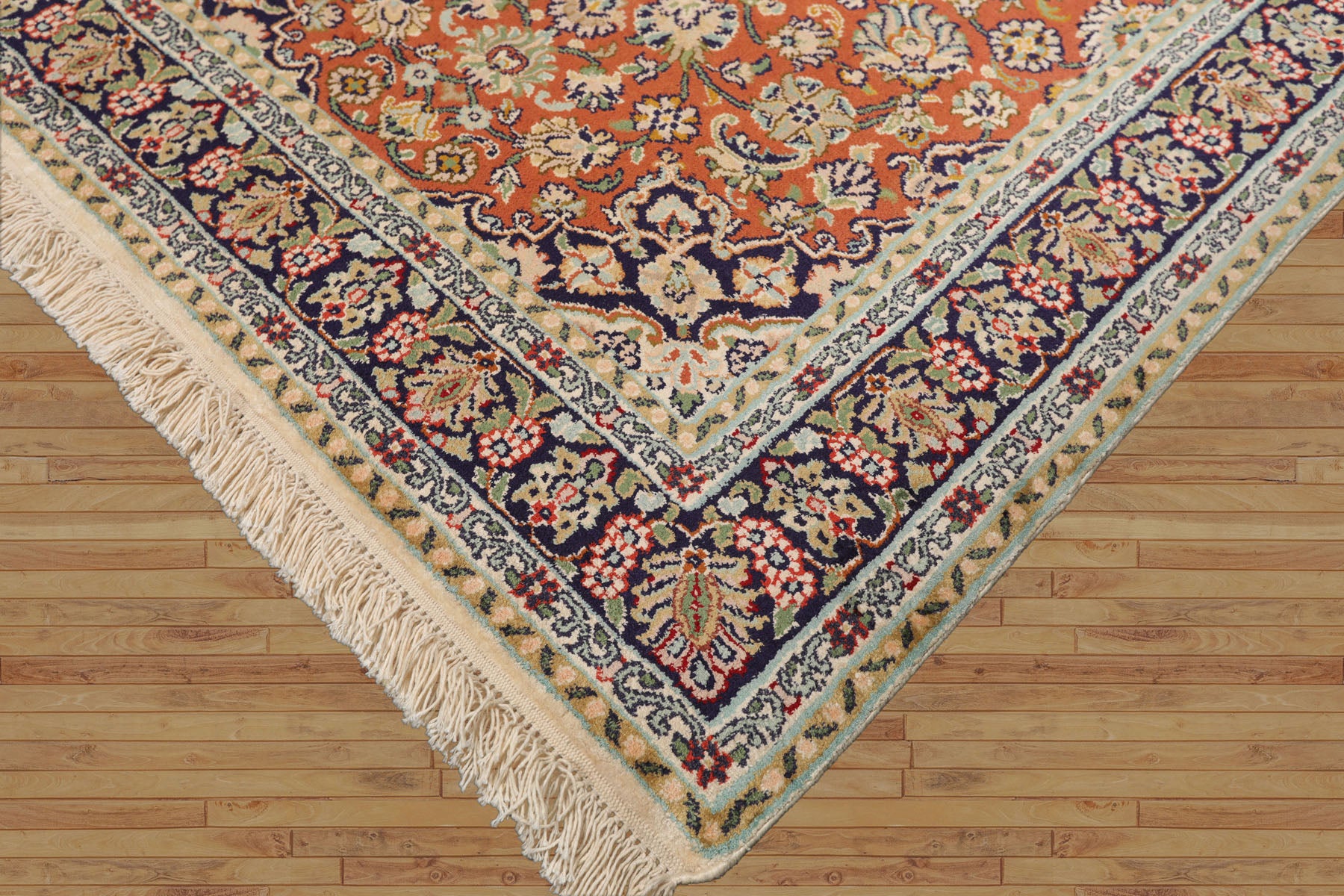 3x5 Hand-Knotted Silk Rug – Traditional 350 KPSI Oriental Area Rug in Burnt Orange and Navy