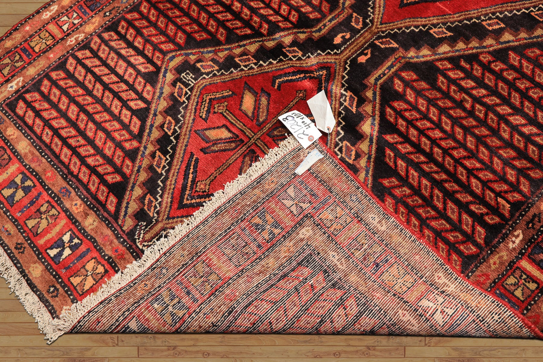 Runner Red, Charcoal, Brown Color Hand Knotted Hamadan Wool Traditional Oriental Rug
