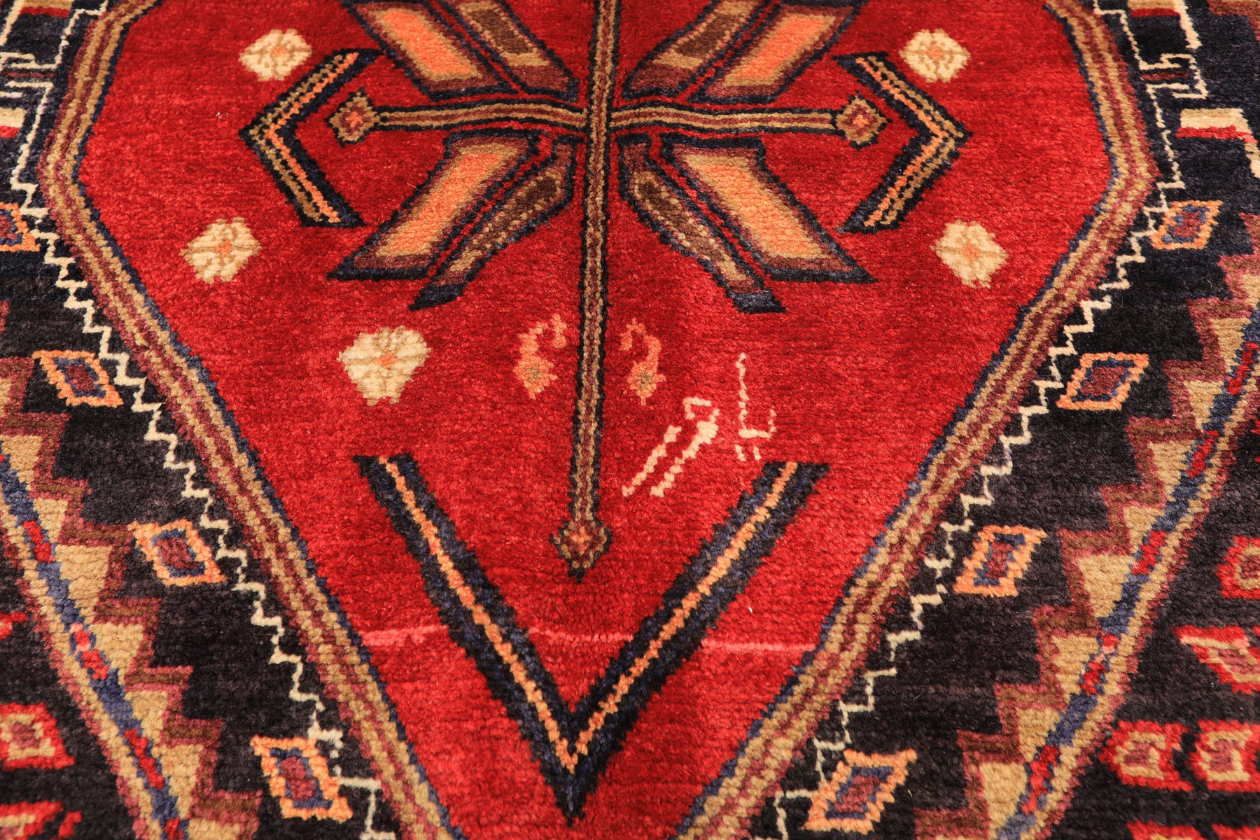 Runner Red, Charcoal, Brown Color Hand Knotted Hamadan Wool Traditional Oriental Rug