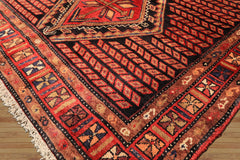 Runner Red, Charcoal, Brown Color Hand Knotted Hamadan Wool Traditional Oriental Rug