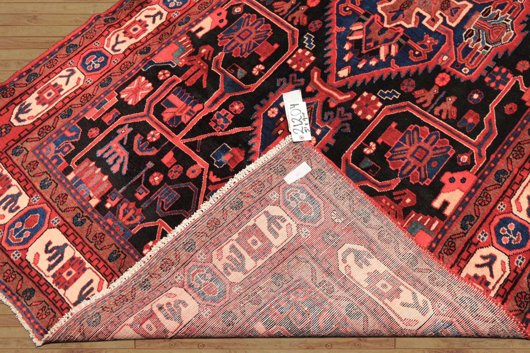 Runner Black, Red, Ivory Color Hand Knotted Heriz Wool Traditional Oriental Rug