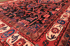 Runner Black, Red, Ivory Color Hand Knotted Heriz Wool Traditional Oriental Rug