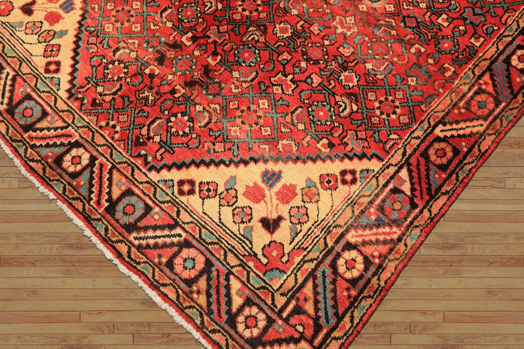 Runner Rust, Coral, Ivory Color Hand Knotted Hamadan Wool Traditional Oriental Rug