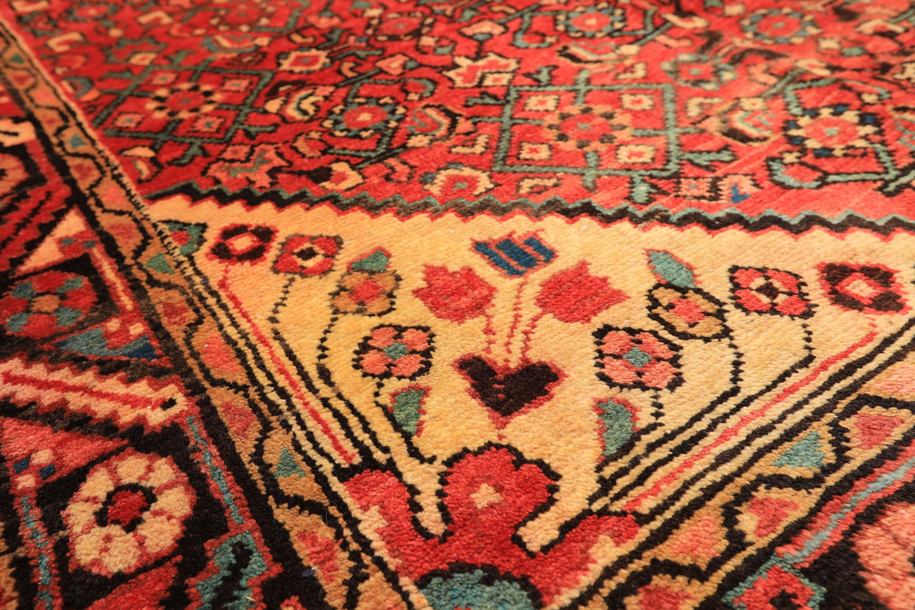 Runner Rust, Coral, Ivory Color Hand Knotted Hamadan Wool Traditional Oriental Rug
