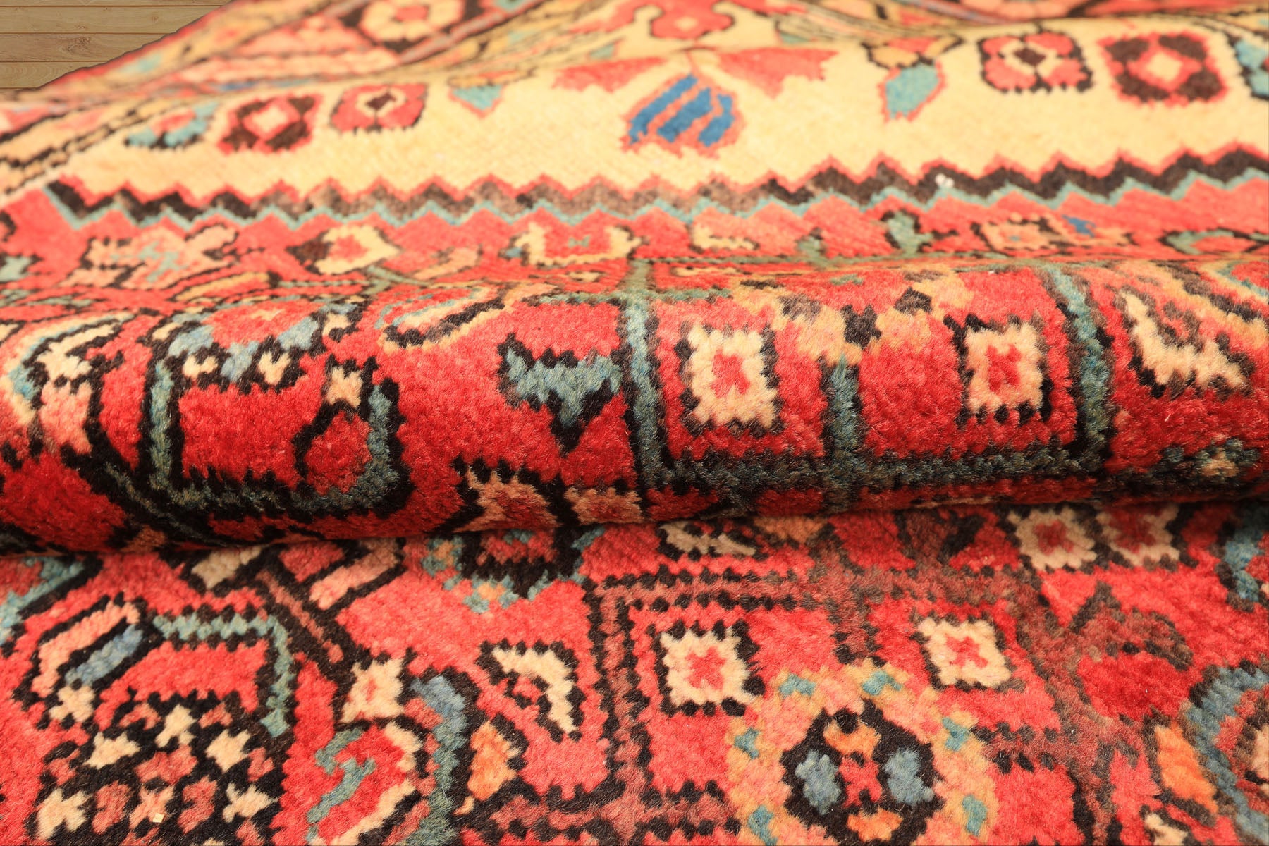 Runner Rust, Coral, Ivory Color Hand Knotted Hamadan Wool Traditional Oriental Rug