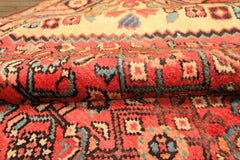 Runner Rust, Coral, Ivory Color Hand Knotted Hamadan Wool Traditional Oriental Rug