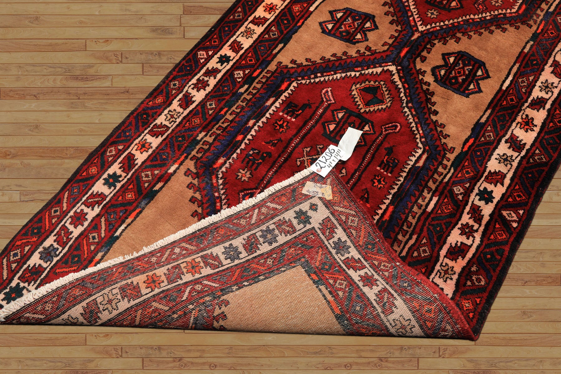 Runner Burgundy, Camel, Ivory Color Hand Knotted Kurdish Bidjar Wool Traditional Oriental Rug