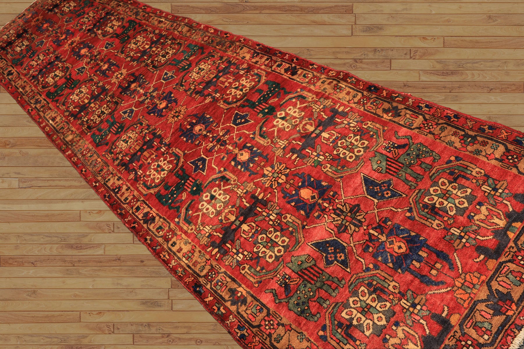 Runner Rust, Tan, Turquoise Color Hand Knotted Bakhtiari Wool Traditional Oriental Rug