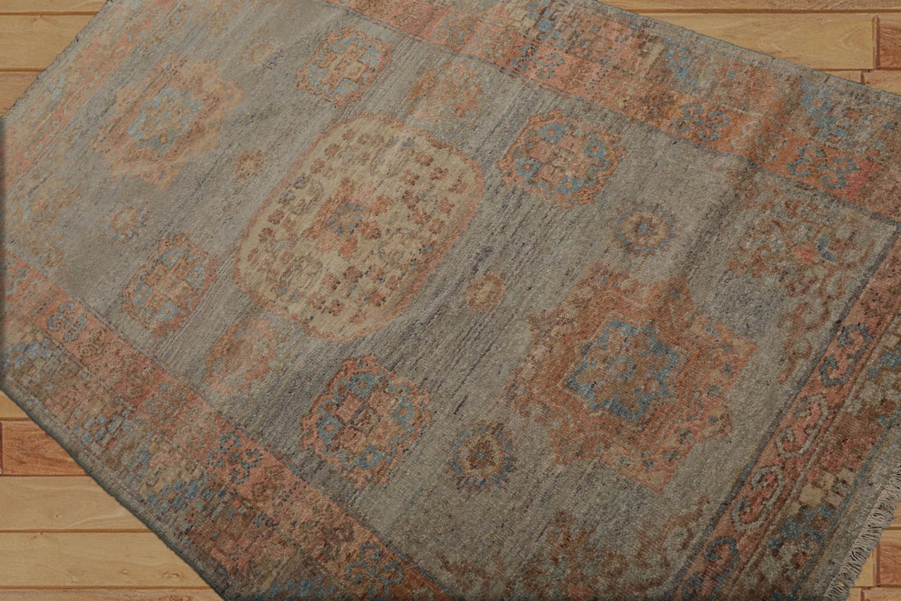 4x6 Mint, Blush, Beige Color Hand Knotted Afghan Oushak 100% Wool Traditional Oriental Rug