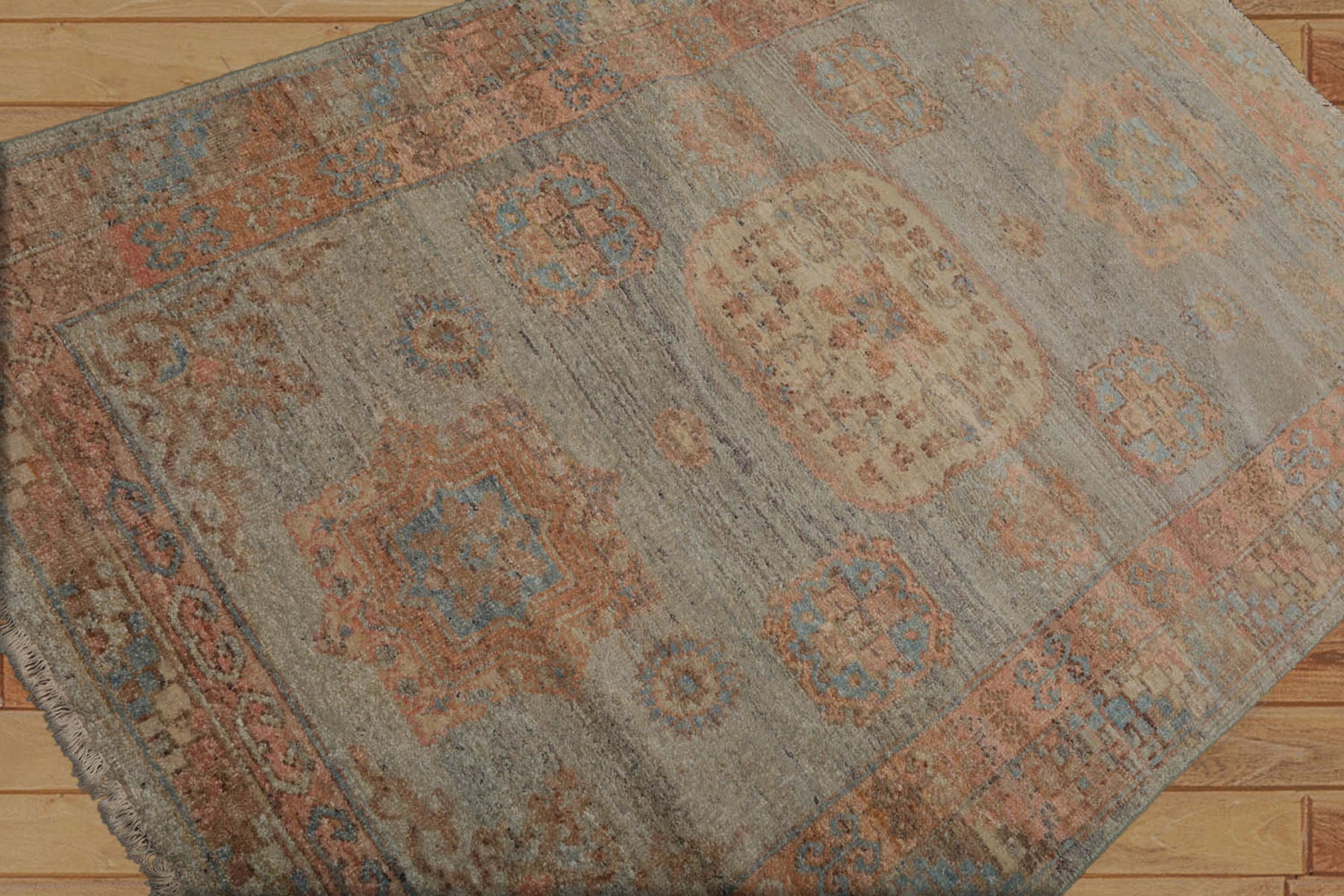 4x6 Mint, Blush, Beige Color Hand Knotted Afghan Oushak 100% Wool Traditional Oriental Rug