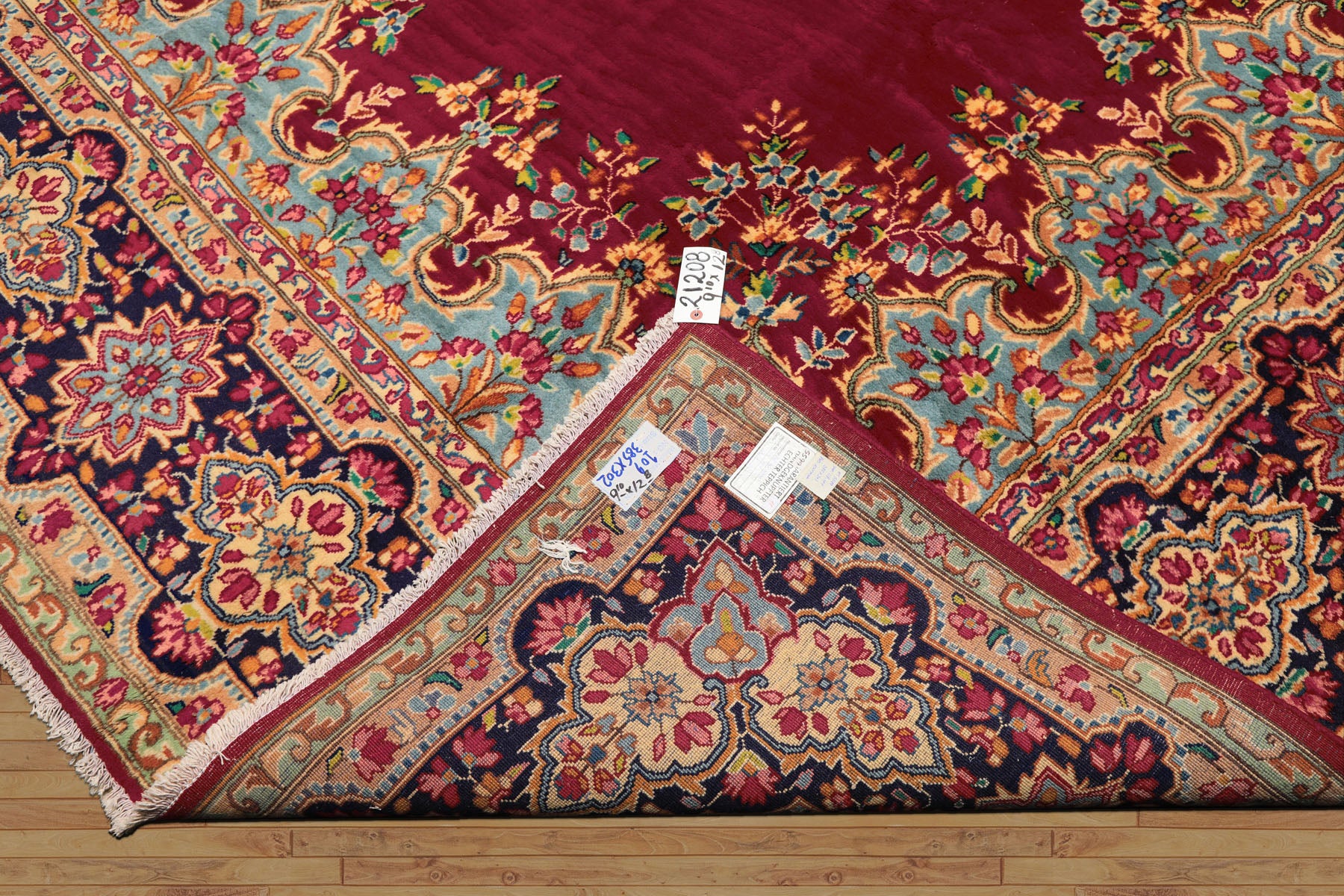 9x12 Fuschia, Aqua, Navy Color Hand Knotted Kerman Wool Traditional Oriental Rug