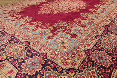 9x12 Fuschia, Aqua, Navy Color Hand Knotted Kerman Wool Traditional Oriental Rug