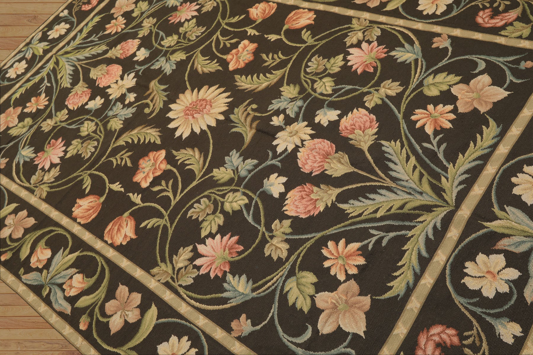 6x9 Brown, Green, Blush Color Hand Woven Needlepoint Wool Traditional Oriental Rug