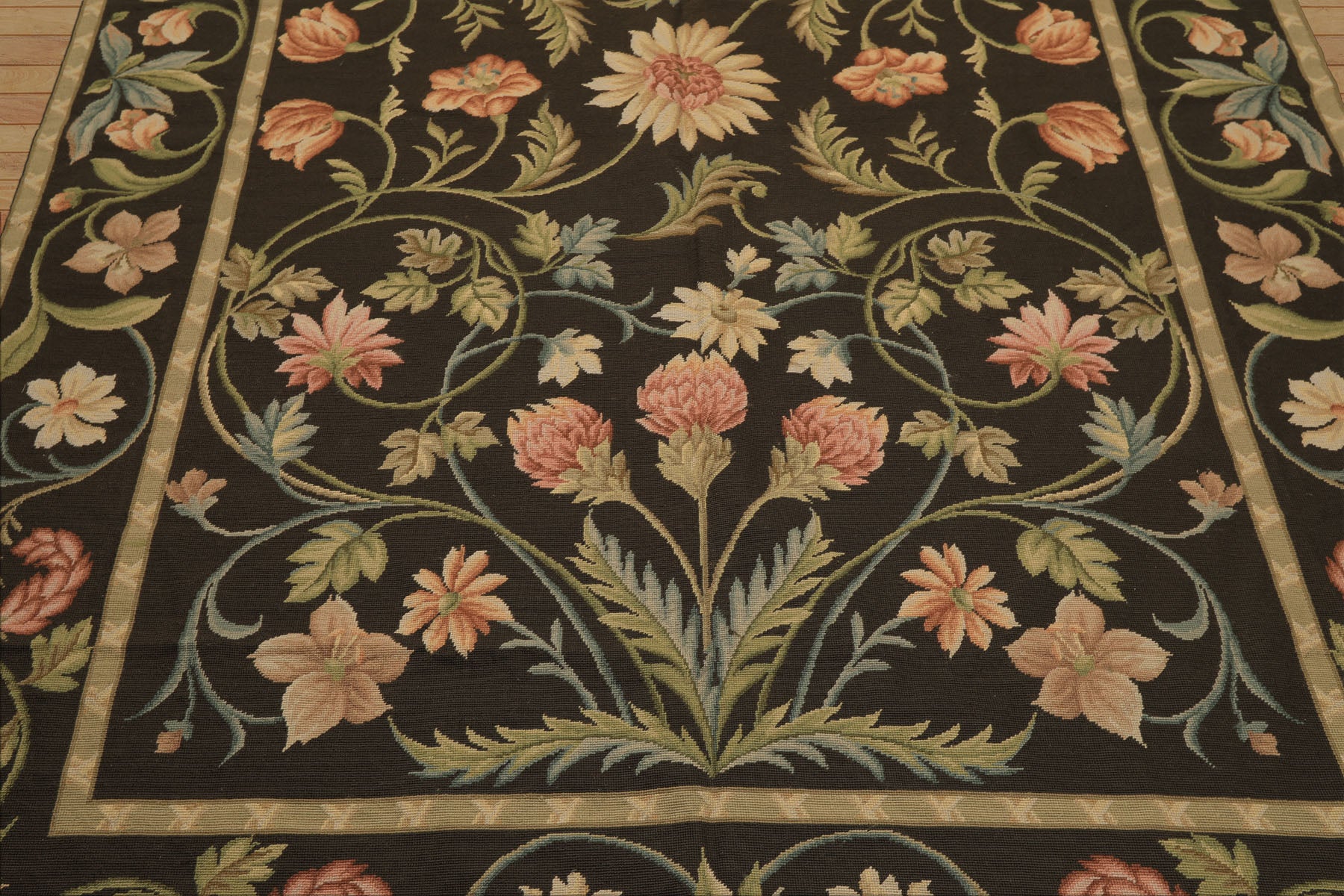 6x9 Brown, Green, Blush Color Hand Woven Needlepoint Wool Traditional Oriental Rug