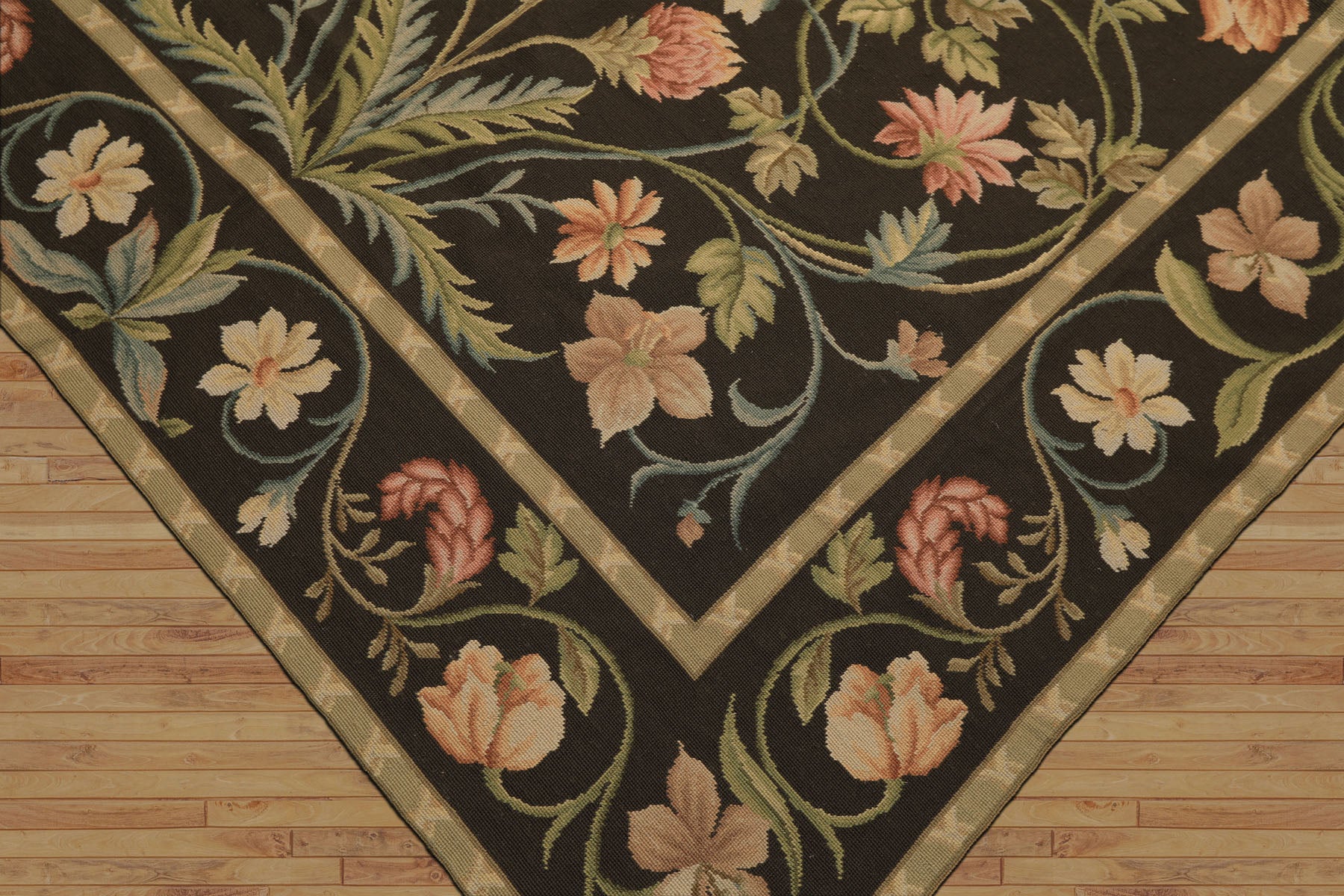 6x9 Brown, Green, Blush Color Hand Woven Needlepoint Wool Traditional Oriental Rug