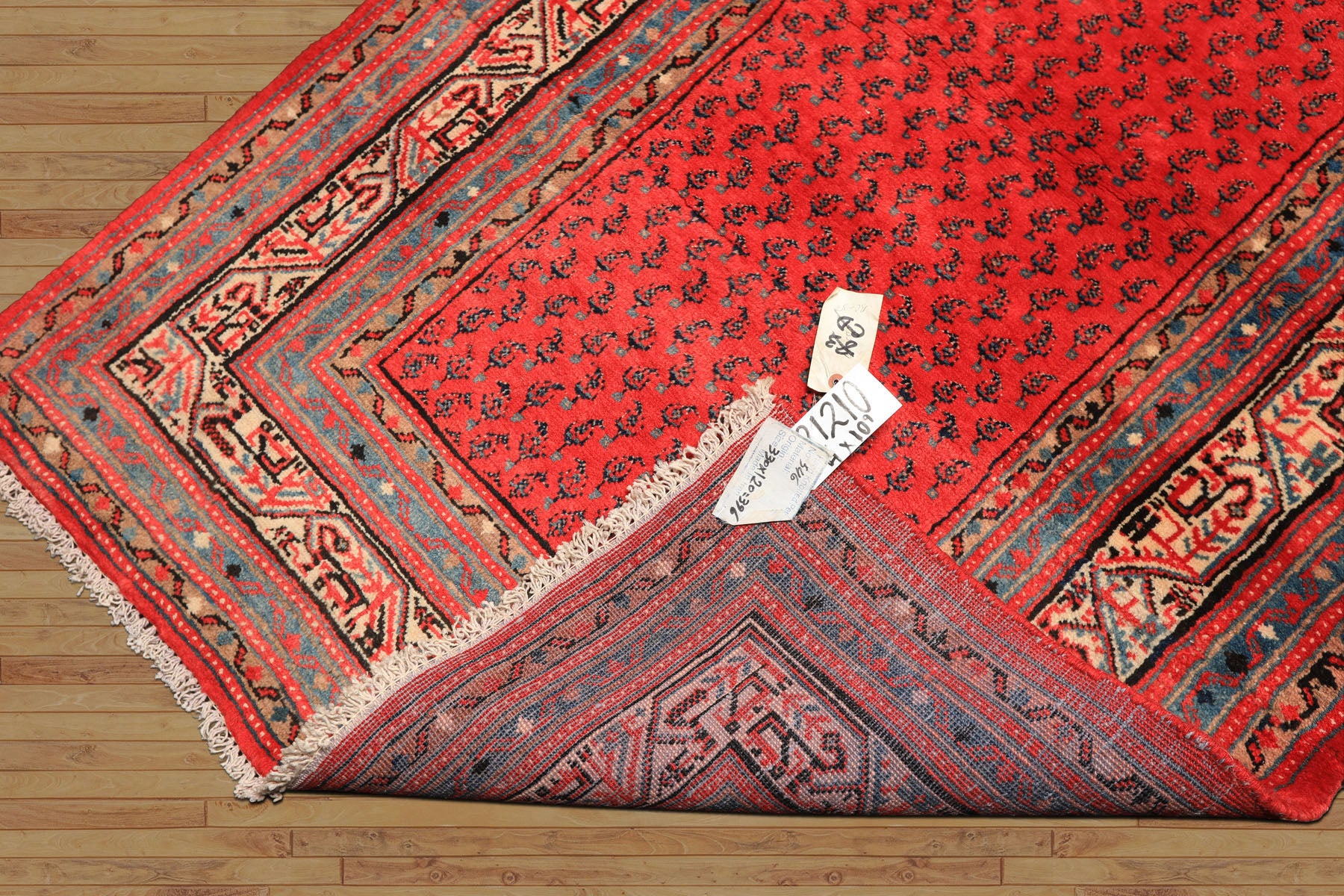Runner Coral, Ivory, Aqua Color Hand Knotted Kurdish Bidjar Herati Wool Traditional Oriental Rug