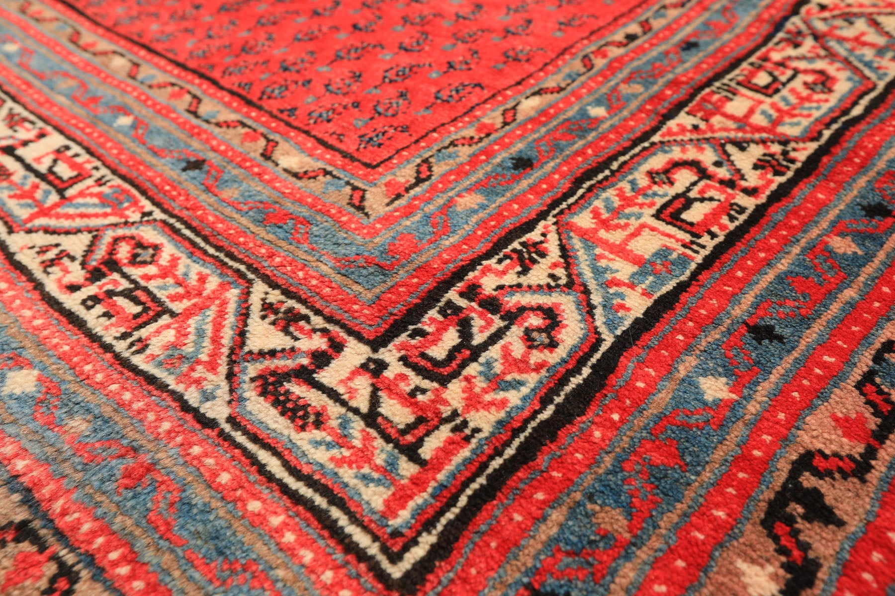Runner Coral, Ivory, Aqua Color Hand Knotted Kurdish Bidjar Herati Wool Traditional Oriental Rug