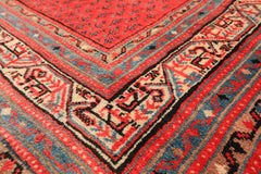 Runner Coral, Ivory, Aqua Color Hand Knotted Kurdish Bidjar Herati Wool Traditional Oriental Rug