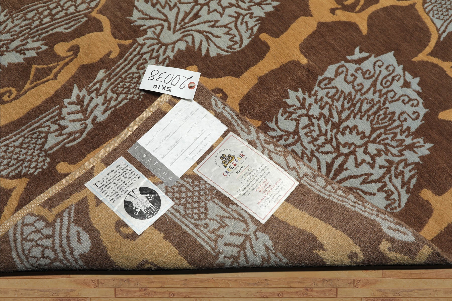 Runner Brown, Gold, Aqua Color Hand Knotted Tibetan Wool Arts & Crafts Oriental Rug