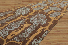 Runner Brown, Gold, Aqua Color Hand Knotted Tibetan Wool Arts & Crafts Oriental Rug