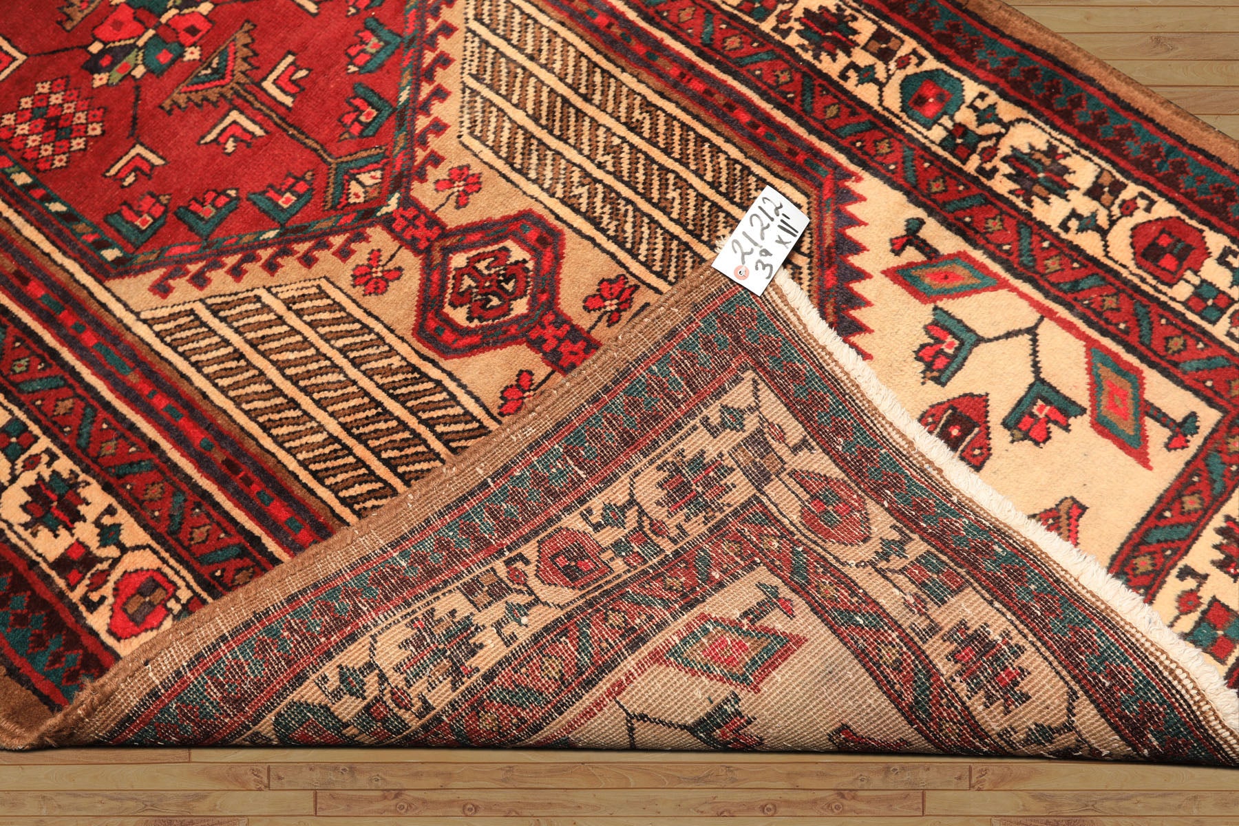 Runner Rusty Red, Tan, Ivory Color Hand Knotted Kurdish Hamadan Wool Traditional Oriental Rug