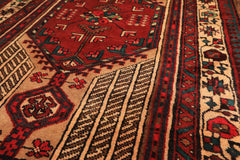 Runner Rusty Red, Tan, Ivory Color Hand Knotted Kurdish Hamadan Wool Traditional Oriental Rug