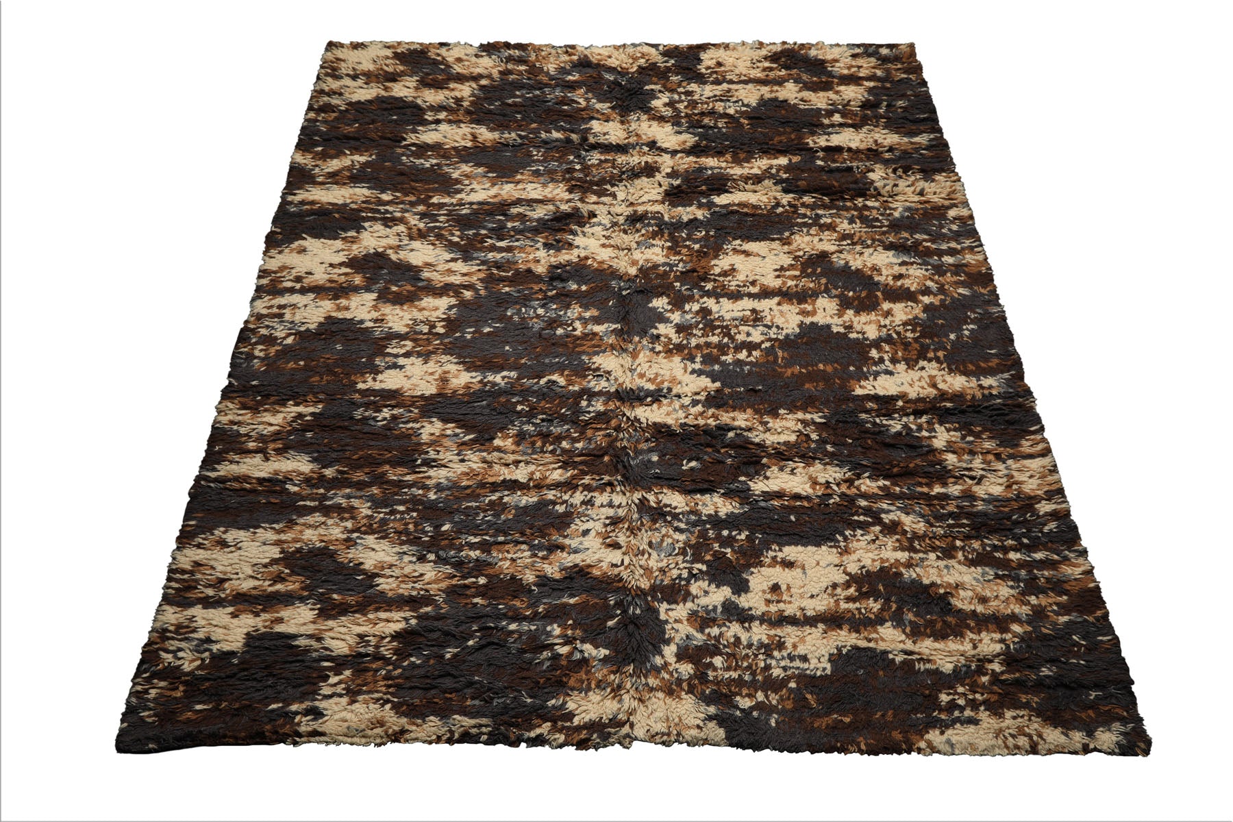 8x10 Ivory, Chocolate, Aubergine Color Hand Knotted Moroccan Shag Wool Modern & Contemporary Oriental Rug