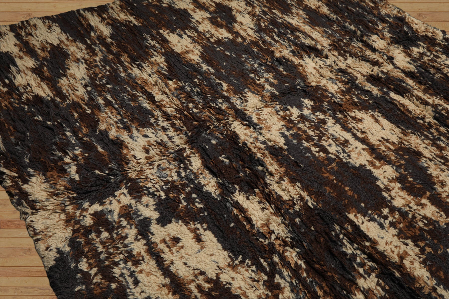 8x10 Ivory, Chocolate, Aubergine Color Hand Knotted Moroccan Shag Wool Modern & Contemporary Oriental Rug