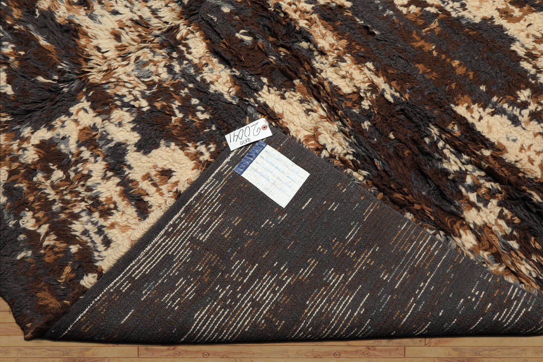 8x10 Ivory, Chocolate, Aubergine Color Hand Knotted Moroccan Shag Wool Modern & Contemporary Oriental Rug