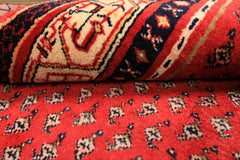 Runner Red, Ivory, Navy Color Hand Knotted Kurdish Bidjar Herati Wool Traditional Oriental Rug