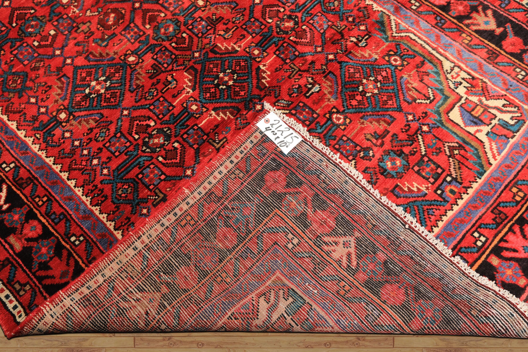 Runner Red, Rose, Charcoal Color Hand Knotted Heriz Wool Traditional Oriental Rug
