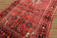 Runner Red, Rose, Charcoal Color Hand Knotted Heriz Wool Traditional Oriental Rug