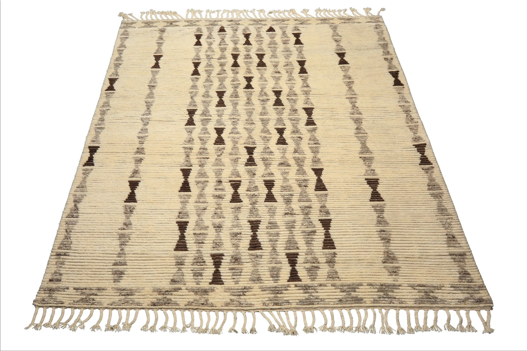 8x10 Ivory, Taupe, Chocolate Color Hand Knotted Moroccan Wool Modern & Contemporary Oriental Rug