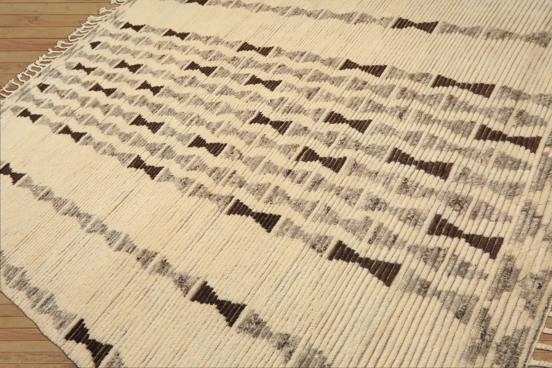 8x10 Ivory, Taupe, Chocolate Color Hand Knotted Moroccan Wool Modern & Contemporary Oriental Rug