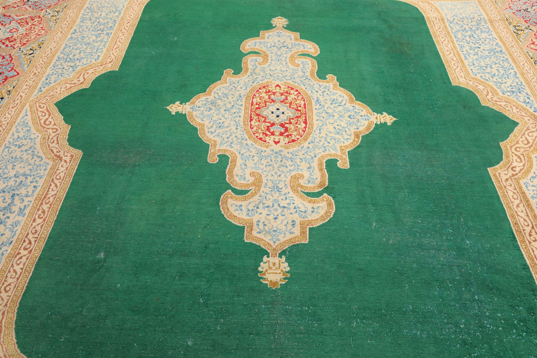 9x12 Green, Ivory, Rose Color Hand Knotted Kerman Wool Traditioal Oriental Rug