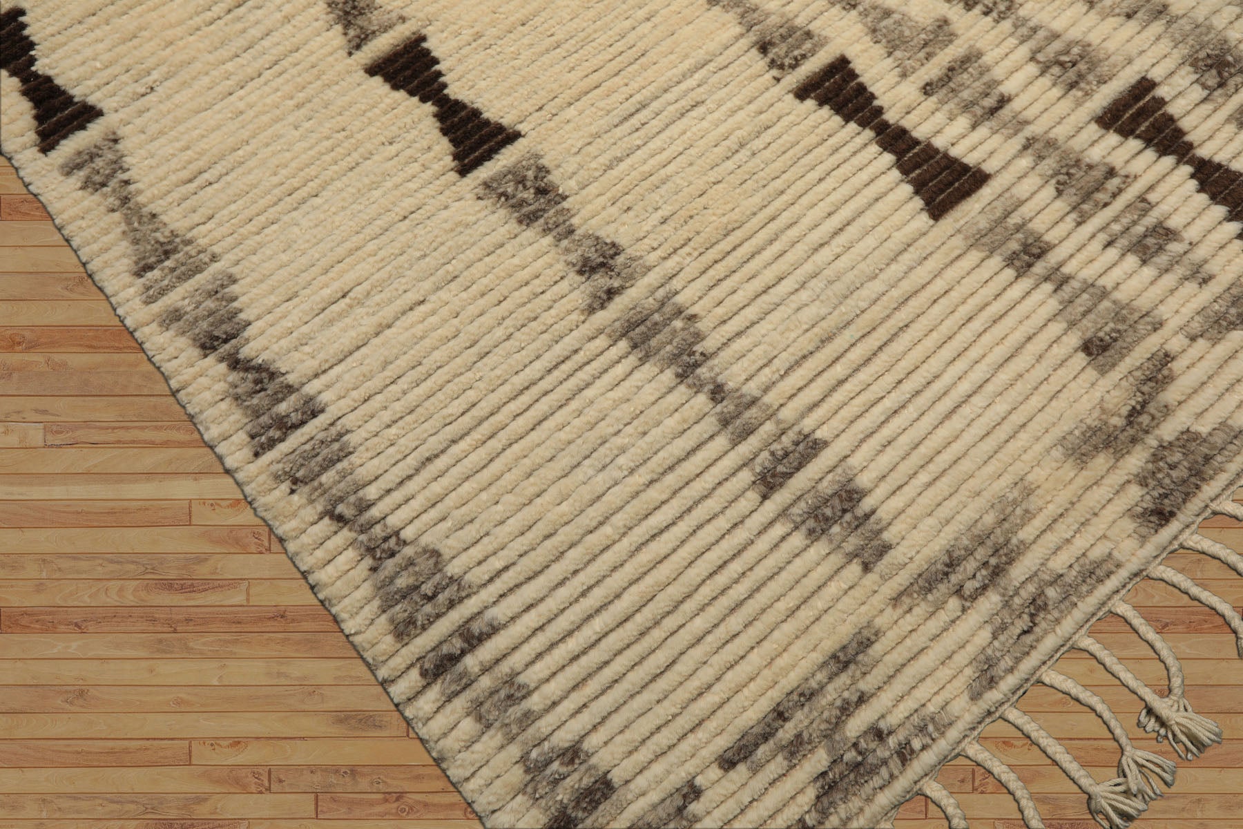 8x10 Ivory, Taupe, Chocolate Color Hand Knotted Moroccan Wool Modern & Contemporary Oriental Rug