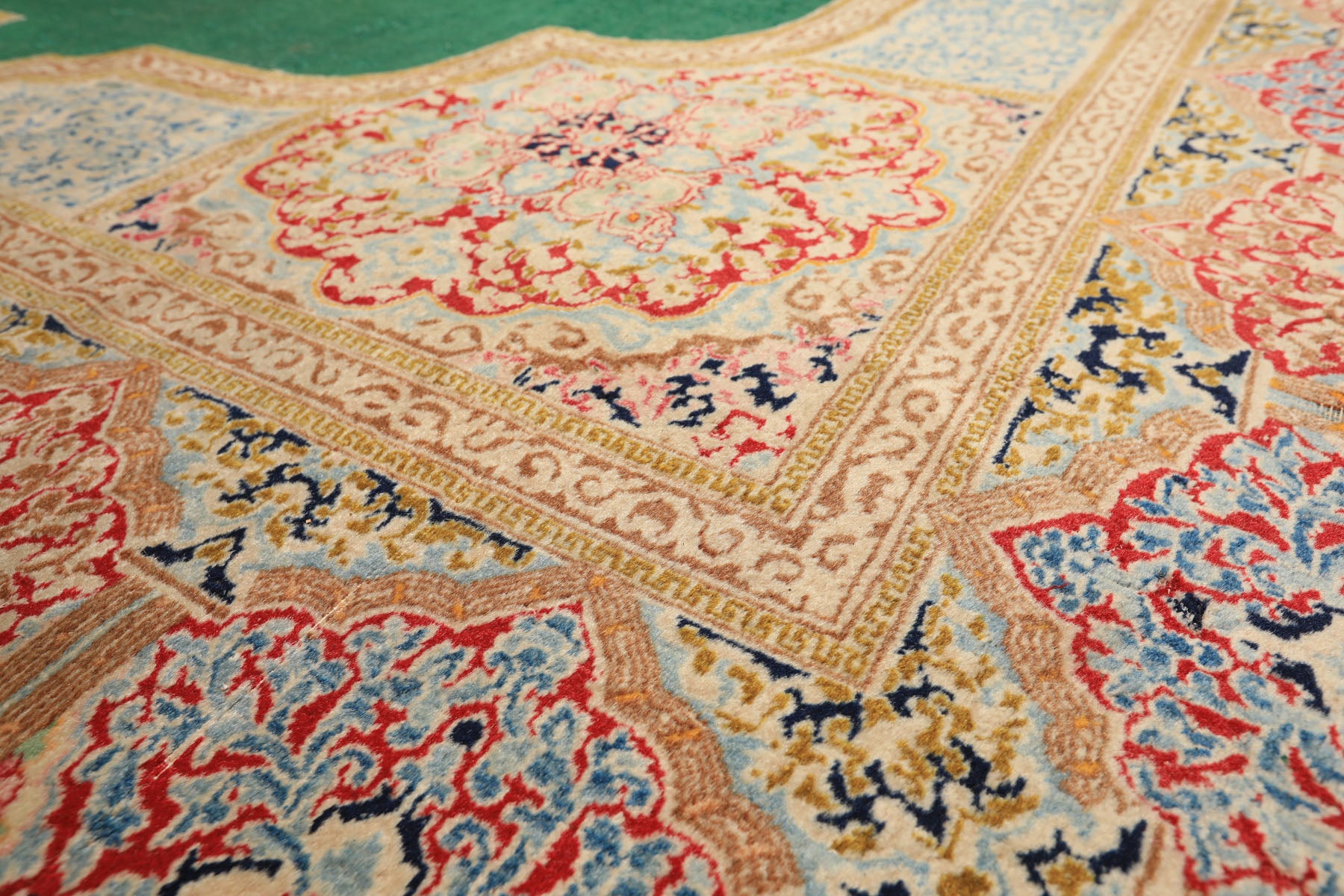9x12 Green, Ivory, Rose Color Hand Knotted Kerman Wool Traditioal Oriental Rug
