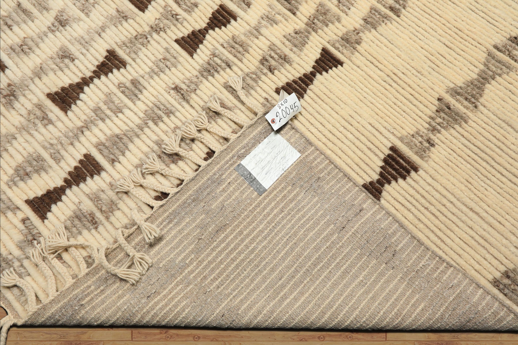 8x10 Ivory, Taupe, Chocolate Color Hand Knotted Moroccan Wool Modern & Contemporary Oriental Rug