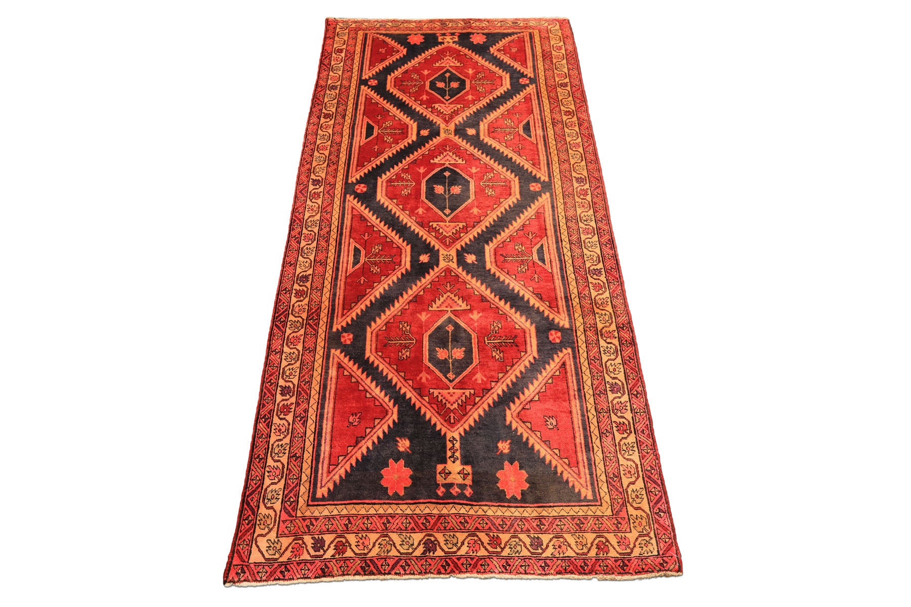 Runner Rust, Charcoal, Rose Color Hand Knotted Bakshaish Wool Traditional Oriental Rug