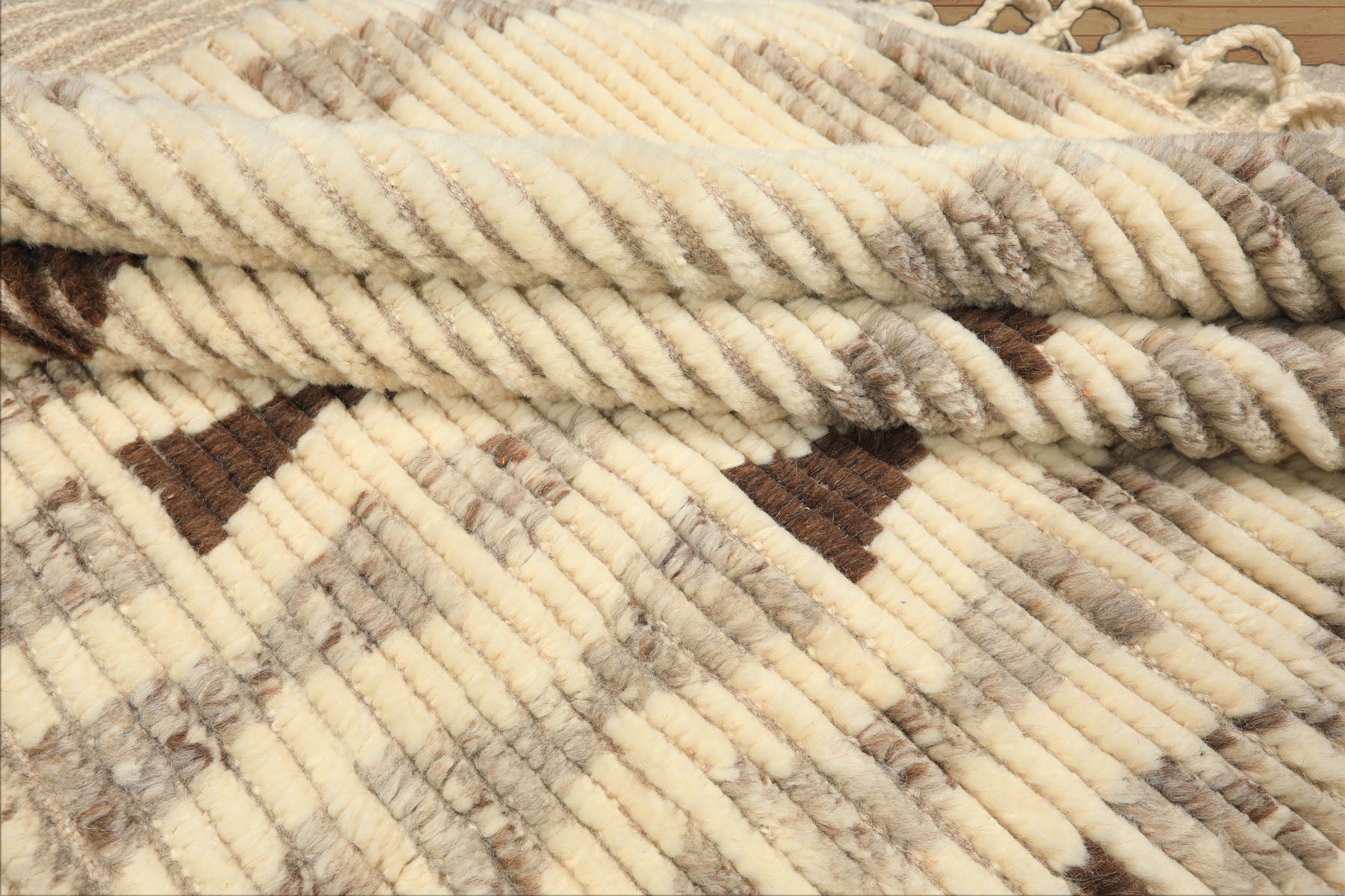 8x10 Ivory, Taupe, Chocolate Color Hand Knotted Moroccan Wool Modern & Contemporary Oriental Rug